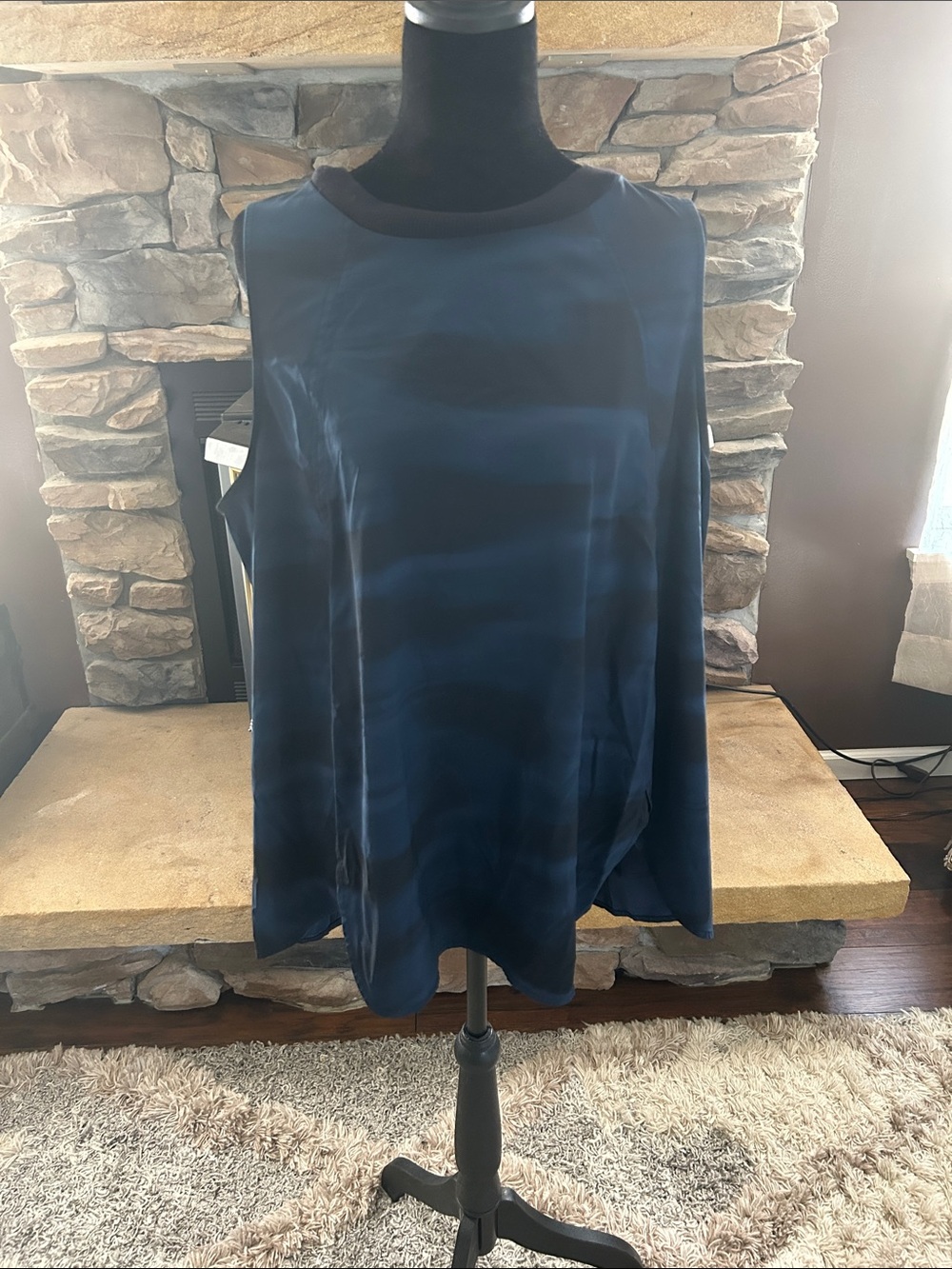 Athleta Navy Blue Satin-Look Tank Top
